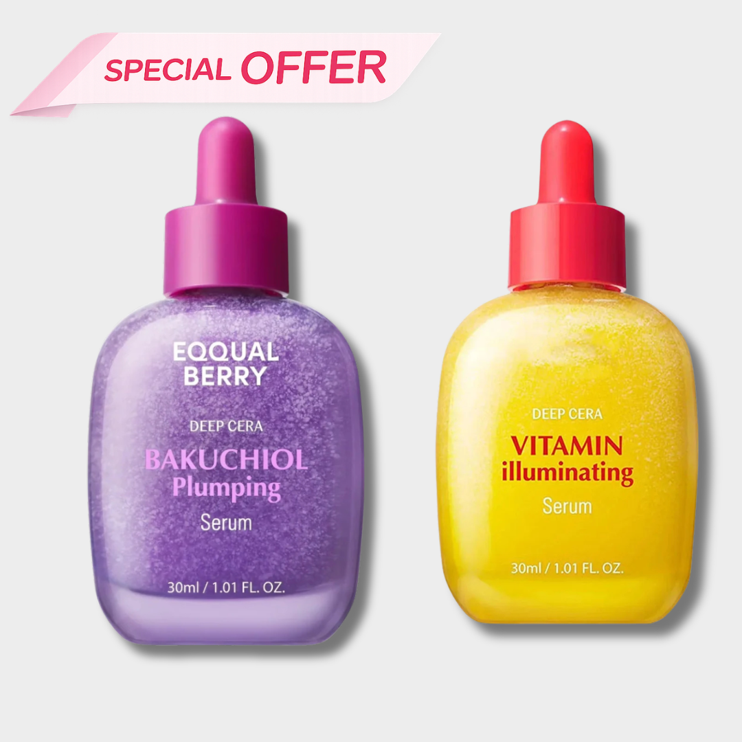 Pack Repulpant & Éclat – EQQUALBERRY Bakuchiol Plumping Serum 30ml & Vitamin Illuminating Serum 30ml