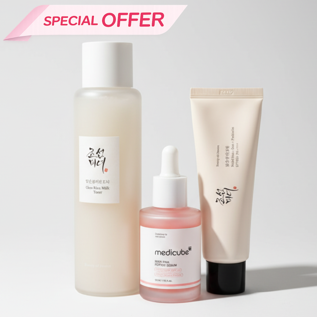 Routine Hydratation & Glow – Beauty of Joseon Glow Replenishing Rice Milk + Medicube PDRN Pink Peptide Serum + Beauty of Joseon Relief Sun