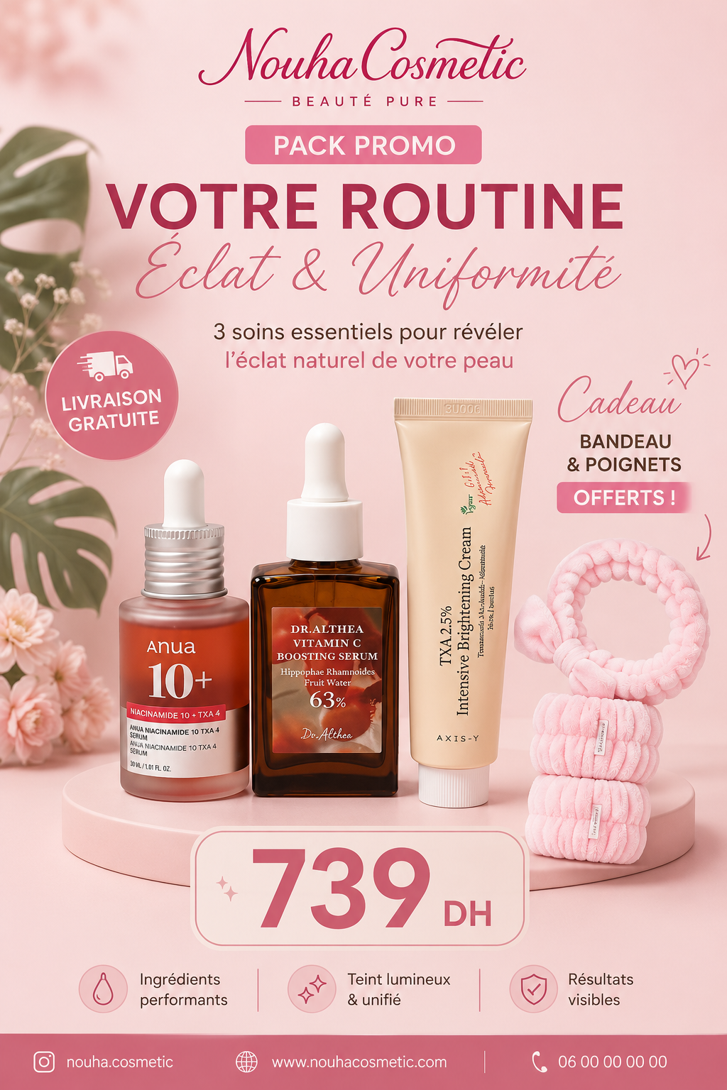 Pack Éclat & Uniformité – Anua Niacinamide 10+ TXA 4 Serum, Dr. Althea Vitamin C Boosting Serum & AXIS-Y TXA 2.5% Intensive Brightening Cream