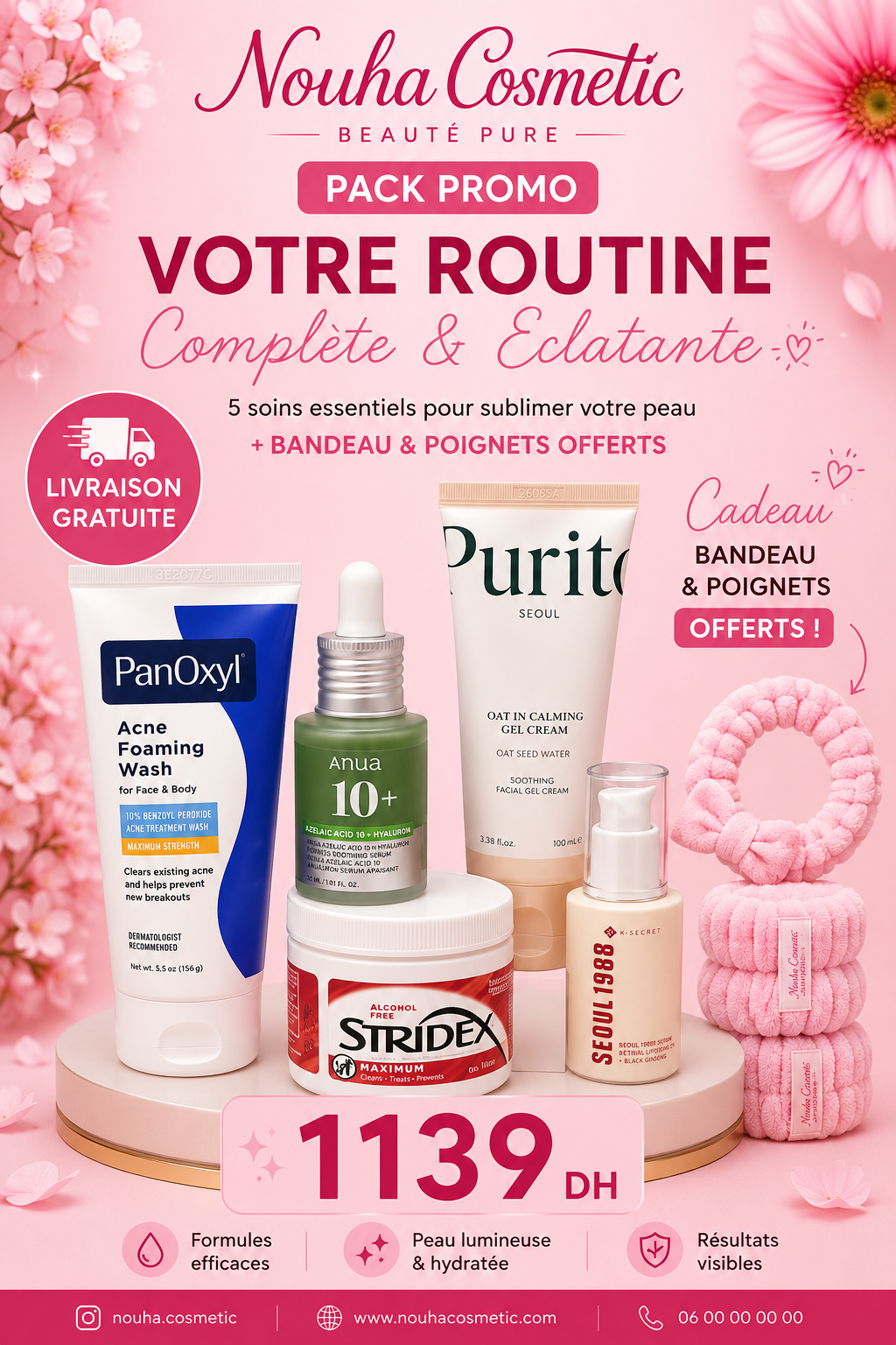 Pack Routine Anti-Acné & Éclat – PanOxyl Acne Foaming Wash, Anua Azelaic Acid 10+ Serum, Purito Oat-In Calming Gel Cream, Stridex Maximum & K-Secret SEOUL1988 Serum