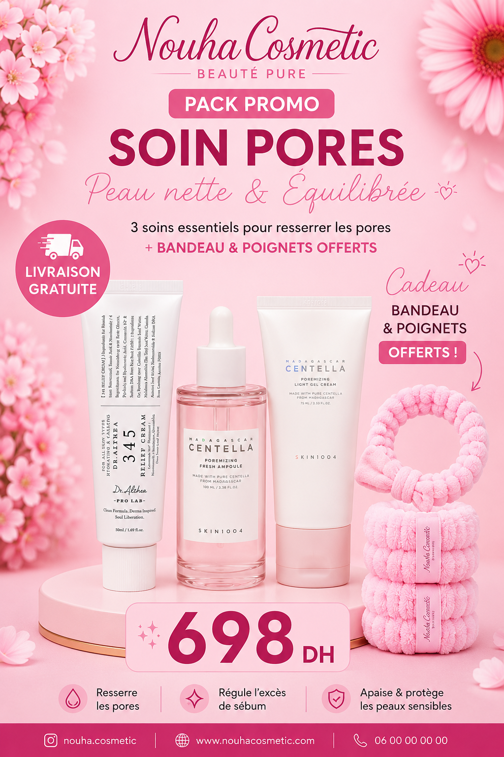 Pack Soin Pores Apaisant – Dr. Althea 345 Relief Cream, SKIN1004 Madagascar Centella Poremizing Fresh Ampoule & SKIN1004 Poremizing Light Gel Cream