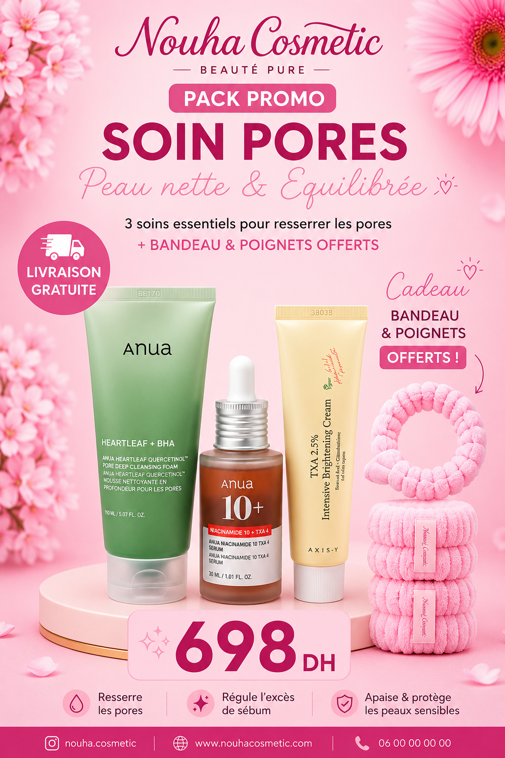 Pack Soin Pores – ANUA Heartleaf + BHA Cleansing Foam, ANUA Niacinamide 10% + TXA & AXIS-Y Dark Spot Correcting Glow Cream