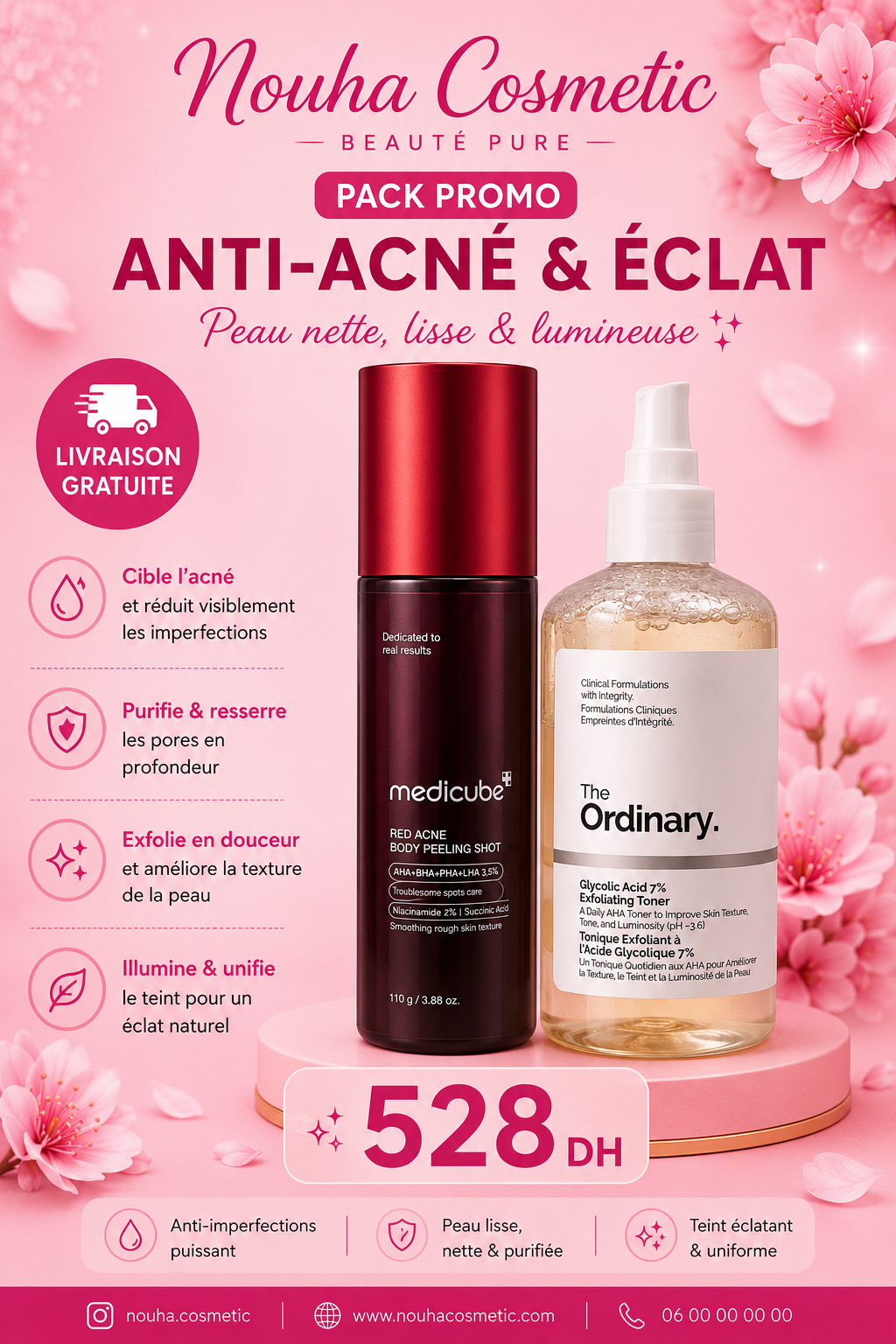 Pack Anti-Acné & Éclat – Medicube Red Acne Body Peeling Shot + The Ordinary Glycolic Acid 7% Toner