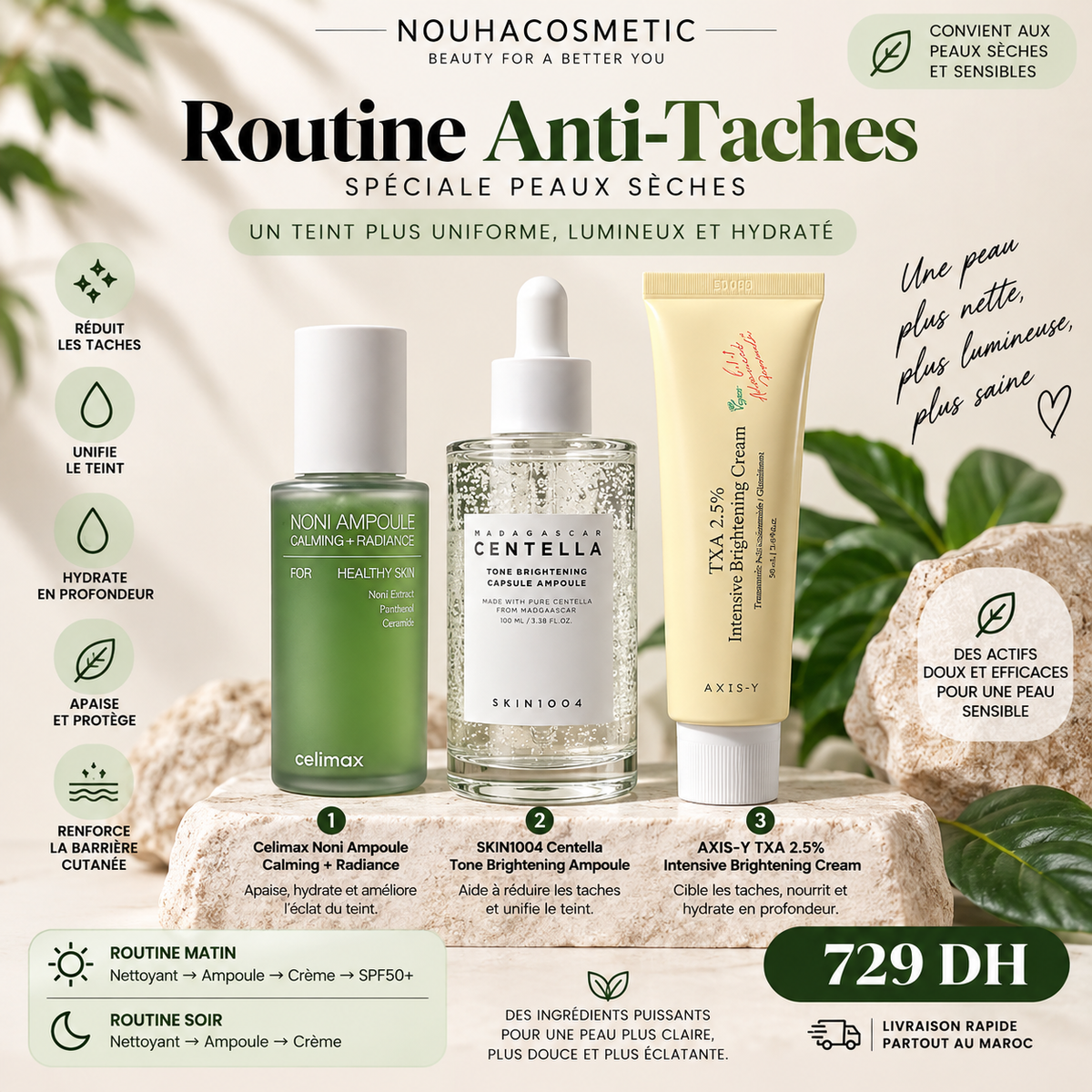 Routine Anti-Taches & Éclat – Peau Sèche & Sensible