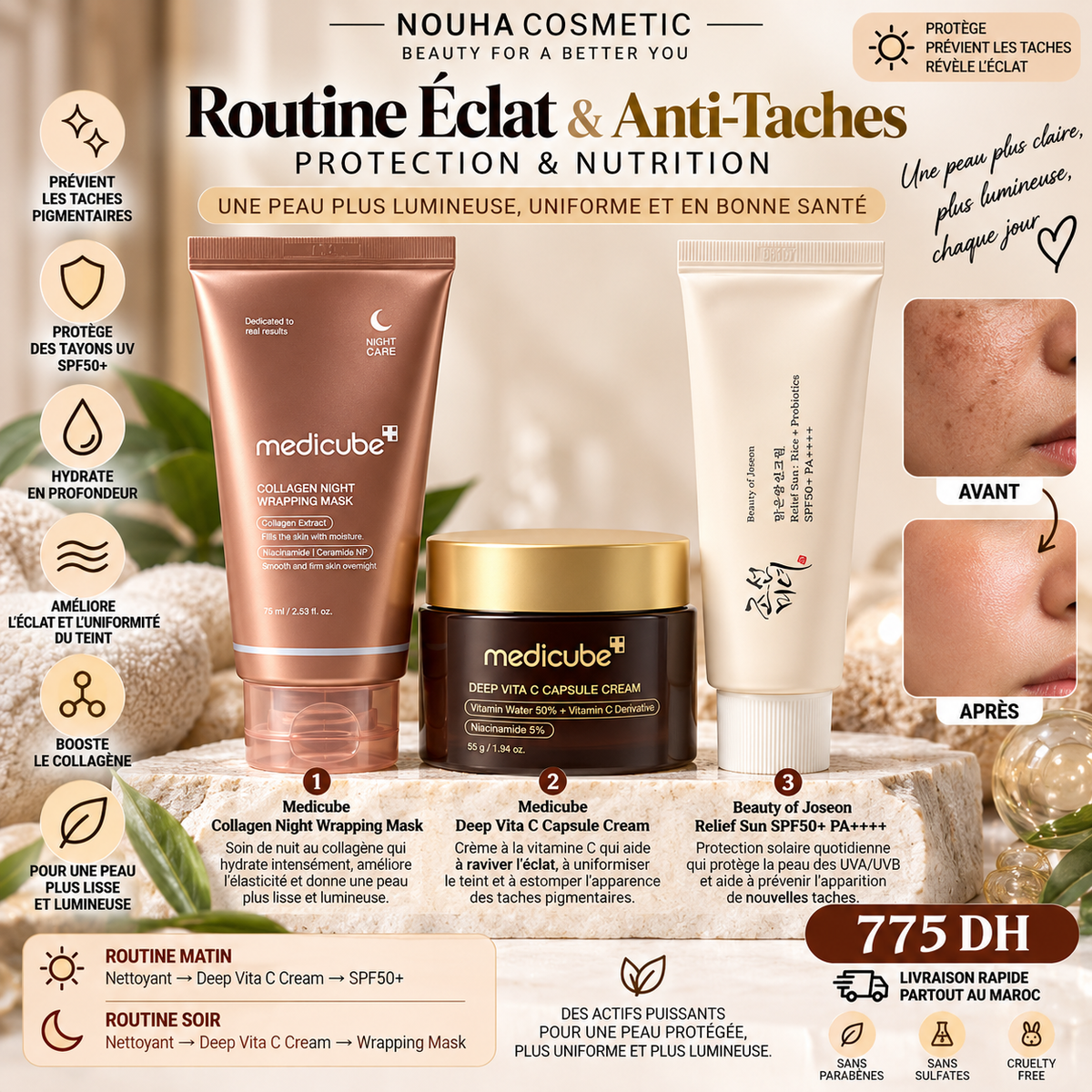 Routine Éclat & Anti-Taches – Protection, Vitamine C & Collagène